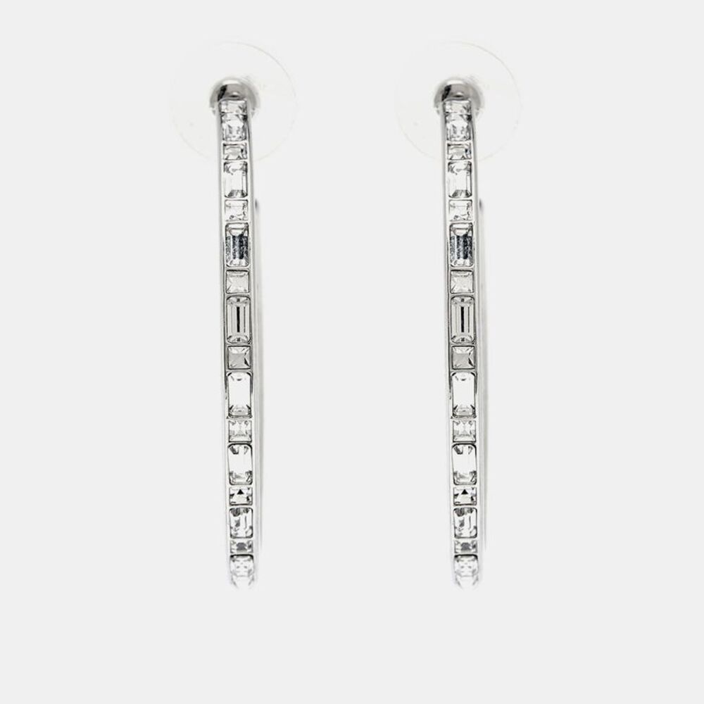 Chanel  CC Crystals Silver Tone Hoop Earrings - Picture 2 of 4